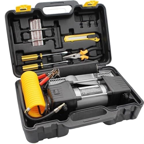 12V 150PSI Car Air Compressor Portable Tyre Deflator Inflator Pump for 4WD Car Truck with 3m Cable 3 Nozzle Adaptors Storage Box 1 Tire Repair Tool Set