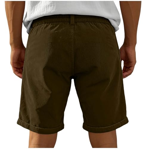 Image of Mens Corduroy Shorts Casual Elastic Waist Button Summer Beach Shorts Lightweight Comfy Short for Men with Pockets