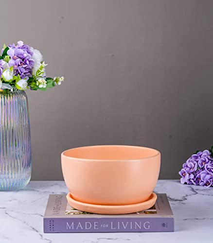 Image of Nurturing Green Modern Minimalistic 7.25 Inch Wide Pastel 'Millennial' Ceramic Pot (Blush Pink) for Home, Indoor Decor & Gifting (Without Plants and Comes with Bottom Plate)