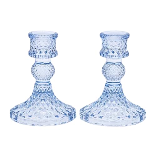 Marco Paul Dinner Candle Holder Glass Vintage Paisley Tabletop Home Party Decor (Blue Candle holder x2)