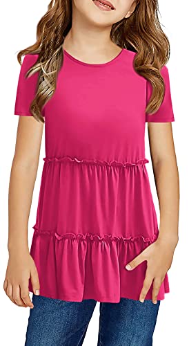 Image of Haloumoning Girls Crew Neck T Shirts Peplum Babydoll Tops Tees 4-15 Years | Girls T-Shirts, Casual Loose Tunic Tops, Cute Ruffle T Shirts, Short Sleeve Shirts, Long Sleeve Blouse