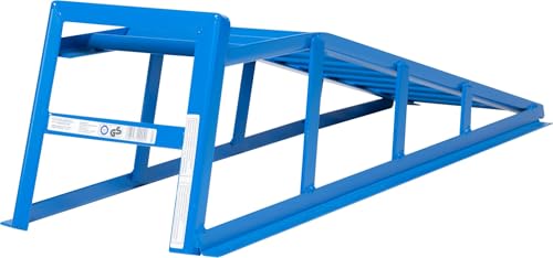 cartrend 10904 Auffahrrampe, blau, Tragkraft 1000 Kg, für Reifen bis 195mm Breite, mit Überfahrschutz 1 Stück, Hebebühne, KFZ Rampe, Auffahrbock, Hebeplattform,