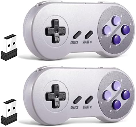 2 Pack 2.4 GHz Wireless USB Controller Compatible with SNES Games, SAFFUN Retro SNES PC Controller for Windows PC iOS MAC Linux Raspberry Pi Retropie OpenEmu Emulator (Plug & Play) (Rechargeable)