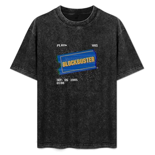 FIRS Fashionable Men's Retro T-Shirt Blockbuster Video Store Cotton T-Shirt Black XL