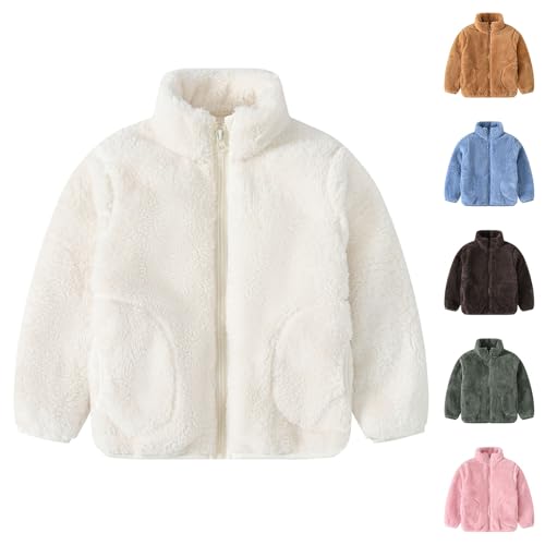 Kids Girls Fuzzy Fleece Jacket Thicken Warm Winte Zip Up Coat Solid Color Windproof Outerwear Jackets With Pocket