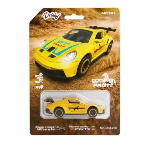 Image of 1:64 Scale Yellow Die Cast Metal Sports Car Model Toy Premium Collectible Miniature Replica with Realistic Detailing, Smooth Free Rolling Wheels for Display, Collection and Gift