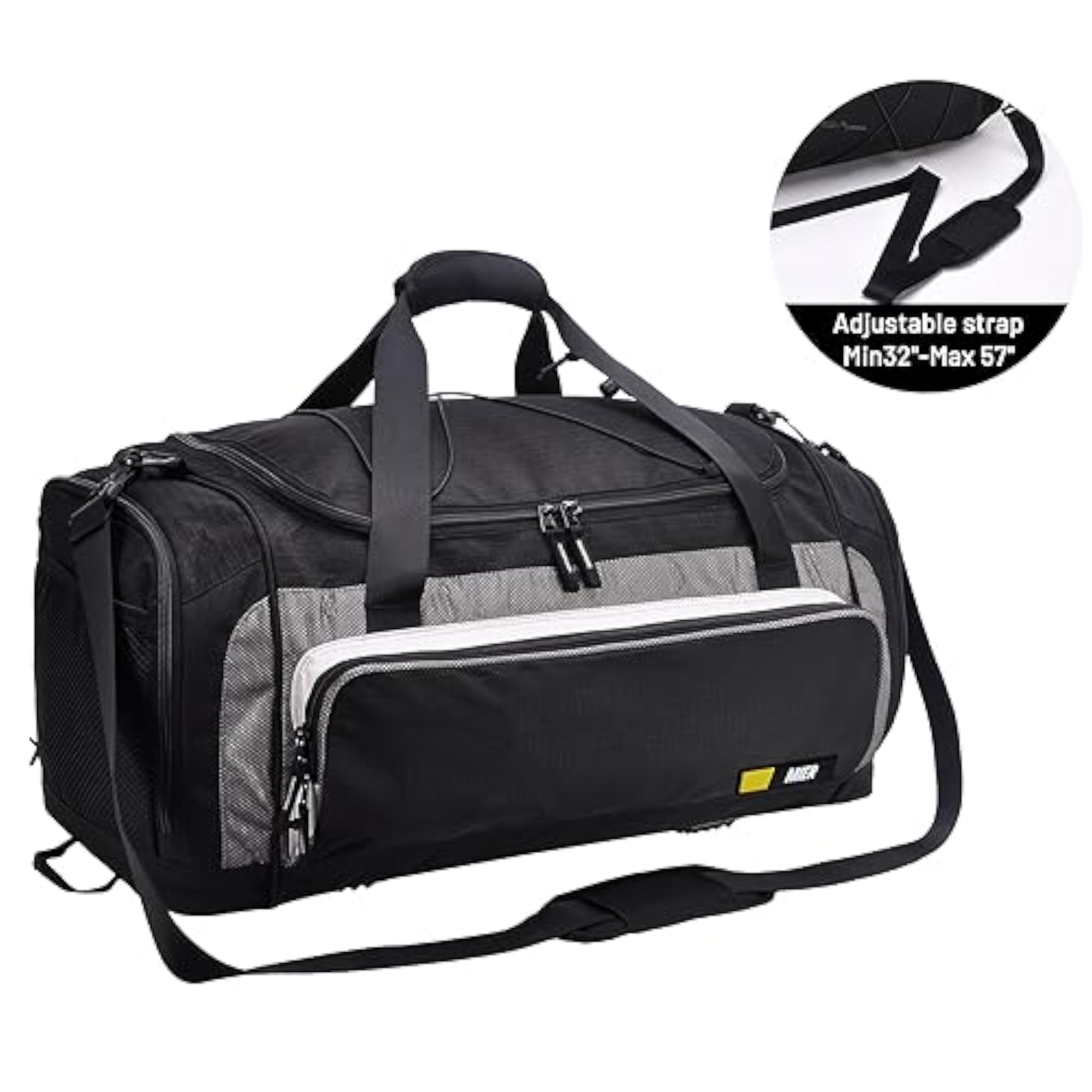 Large Duffel Bag Men's Gym Bag with Shoe Compartment 60L Black