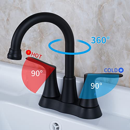 Vxv Bathroom Led Faucet 360 Degree Swivel Spout 2-Handle Goose Neck With Pop Up Drain And Replaceable Led Aerator 4 Inch Centerset Lavatory Vanity Faucets 2 Hole Matte Black #TOP3