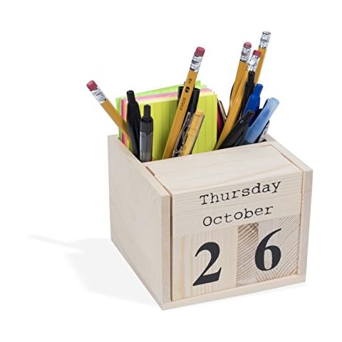 brightmaison BGT Dexo Desk Organizer, Pen Holder & Desk Calendar, DIY Projects Unfinished Wood, Natural Cover