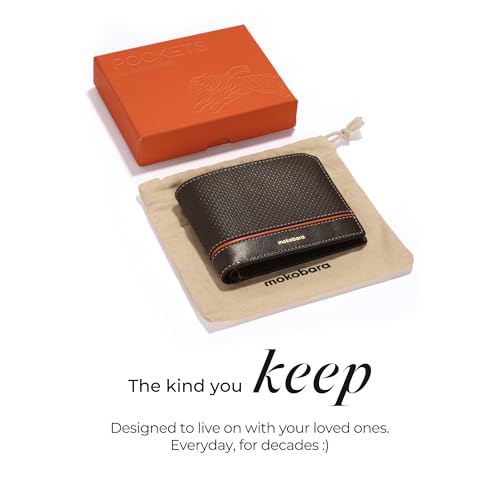 Image of MOKOBARA Stash Bifold Wallet for Men | Geometric Textured | Genuine Leather | RFID Protected | Holds Up to 12 Cards | Double Currency Compartment | Ka-Ching (Brown)