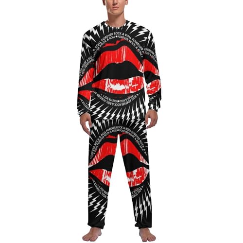 Vêtements de nuit ensemble de pyjama homme pantalon haut manches longues Lèvres Rouges