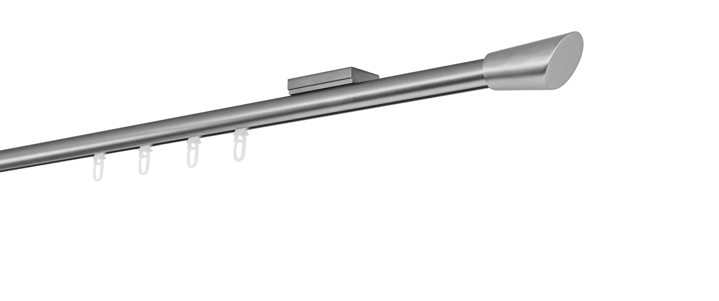 Gardinenstange auf Maß Innenlauf 20mm Rag 1-lauf Vorhangstange Deckenträger 1,1cm Stilgarnitur mit Gleiter für Vorhänge Edelstahl-Optik 170cm