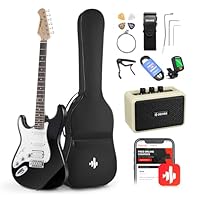 Full-size 39 Inch electric guitar and all the accessories necessary to start playing, perfect for beginner and intermediate players. Ebony fingerboard, Canadian maple neck, Solid basswood body, S-S-H pickups, One-way tremolo, Pickup switch, Volume & ...