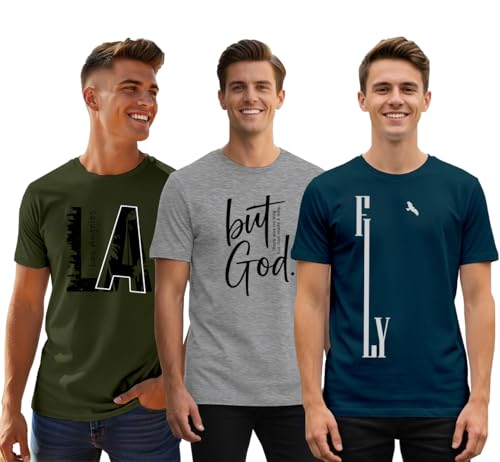 Image of XENOVAURBAN Men's Printed T-Shirt Combo Pack of 3 | Regular Fit Cotton Tshirts for Man - PRNT3