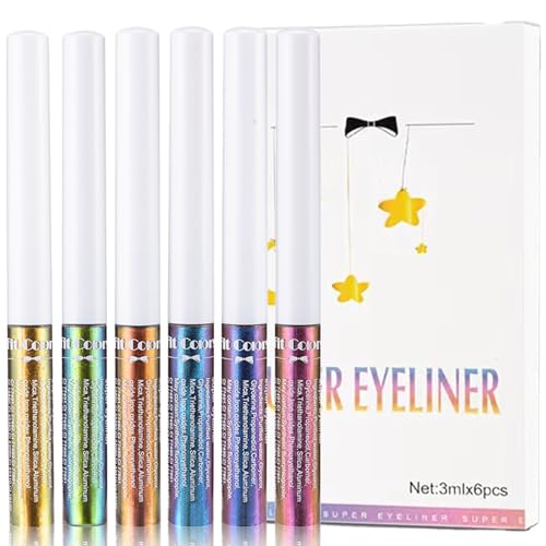 Leogony 6PCS Metallic Glitter Liquid Eyeliner, Sparkly Holographic Eyeliner, Changing Waterproof Eyeliner for Women Makeup