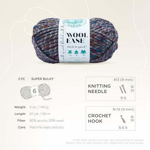 Image of Lion Brand Yarn Wool-Ease Thick and Quick Yarn, Soft and Bulky Yarn for Knitting, Crocheting, and Crafting, 3 Pack, Abalone | Super Bulky Wool Acrylic Blend Fiber for Soft Hats, Sweaters, Chunky Blankets, Yarn for Crochet, Knitting, Crafts, Weaving