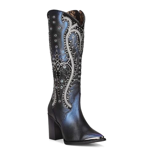 Image of Cuadra Women's Tall Western Boot Leather Blue Side Zipper | 4I09RS