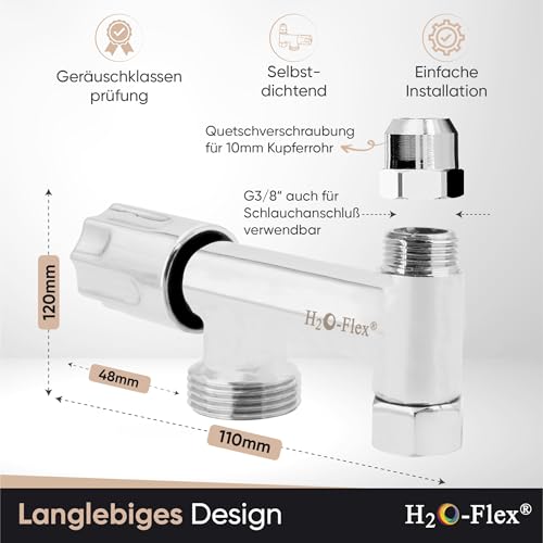H2O-Flex® Gerätezusatzventil mit 3/8ÜM x 3/8AG mit 10mm Quetschverschraubung und 3/4AG