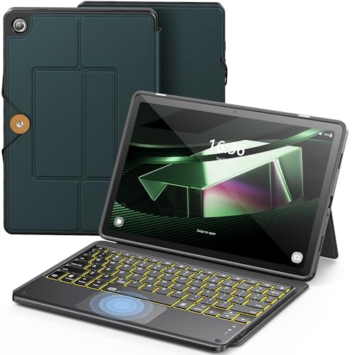 INFILAND Keyboard Case for Samsung Galaxy Tab A11+/A9+ 5G with 7-Color Backlight & High Precision Trackpad, Slim and Portable Detachable Keyboard Case for Tab A11 Plus 11 inch (Midnight Green)