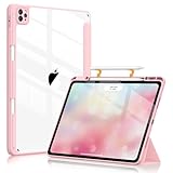 Soke Case for iPad Pro 12.9 Inch (6th/5th/4th/3rd Generation, 2022/2021/2020/2018) - Pencil Holder + Auto Sleep/Wake + Camera Protection, Transparent Shockproof Back Cover, Pink