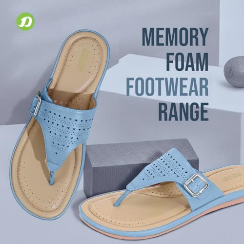 Image of DOCTOR EXTRA SOFT Women's Flat Memory Foam Slippers /Flip-Flops Fashion Stylish Casual Comfortable Diabetic Orthopedic Lightweight Synthetic Slip-on Sandals with Adjustable Buckle for Girls & Ladies D-609