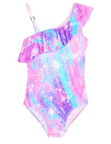 Image of Snowheart Girls Swimsuit Adjustable Shoulder Strap UPF50+ One-Shoulder Ruffle Bathing Suit 3-12T