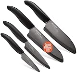 Kyocera’s Revolution 4-Piece Ceramic Knife Set: Chef Knife For Your Cooking Needs, Includes 6'Chef's Santoku, 5.5' Santoku, 4.5' Utility & 3' Paring Knives, Black