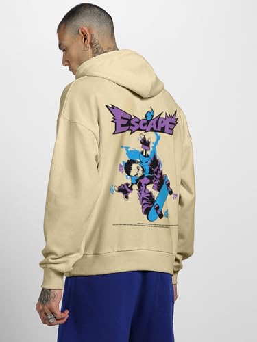 Image of Veirdo Polycotton Spun Oversized Fit Drop Shoulder Hooded Sweatshirt Full Sleeves Back Graphic Printed Jumper Hoodie for Men (Available Sizes: S to 3XL)