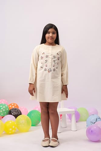 Image of Kids Girls Printed Embroidered Fusion Dress | Handmade Crafted Designer Ethnic Wear | 100% Cotton