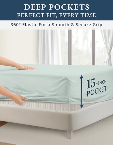 Image of LANE LINEN Cotton King Size Sheets Set 100% Egyptian Cotton Sateen - Murmur | King Sheets Cooling - 4-Piece Set, For Guests And Everyday Use, For A Silky Hotel-Style Bed, Softer With Every Wash