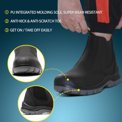 Image of Steel Toe Work Boots for Men Slip on Chelsea Boot with Kevlar Anti-Puncture Sole, ASTM F 2412-24, Men's Industrial & Construction Shoes, Non-Slip Safety Shoes