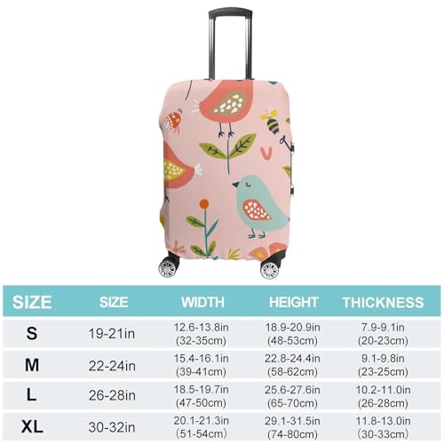 Cartoon Birds And Bees Luggage Cover, Washable Elastic Suitcase Cover Protector Fit 18-32 Inch Luggage2
