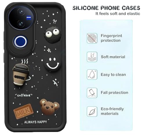 Image of GoldKart Back Case Cover Compatible for Vivo V50 5G | Cute Fun Cartoon 3D Ball Coffee Silicone Case | Full Body Protection Back Cover for Vivo V50 5G - Black