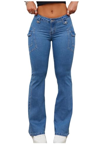 LifeShe Women's Flare Bell Bottom Jeans Mid Waisted Bootcut Jeans Stretchy Denim Pants2