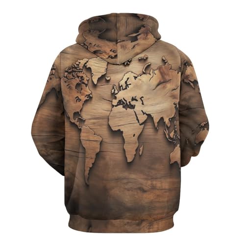 Sweat à capuche hommes carte du monde pull manches longues à poche - 5
