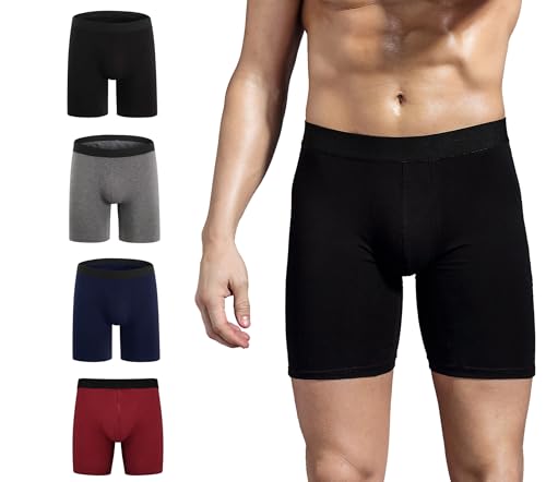 ZLYC Caleçon Coton Long Boxer pour Homme(Lot de 4 Rouges Assortis),XL