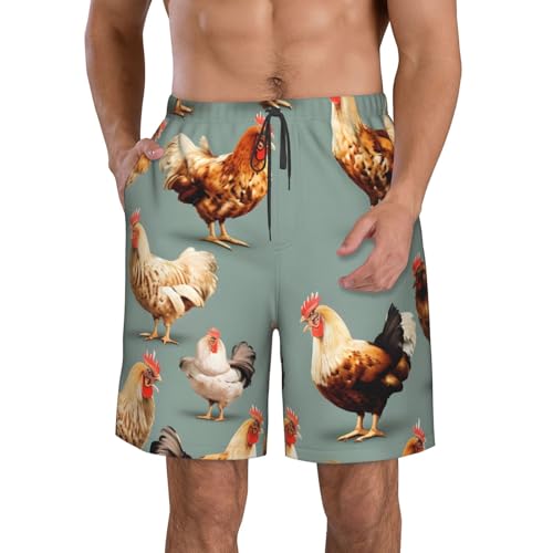 WURTON Chicken Prints Print Mens Swim Trunks Compression Liner Swimming Trunks Bathing Suit Quick Dry Shorts