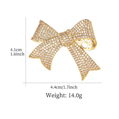 Weimanjewelry Real Gold Plated Cubic Zirconia Cz Ribbon Bridal Bowknot Bow Brooch Pins For Women (Champaign Gold) #TOP1