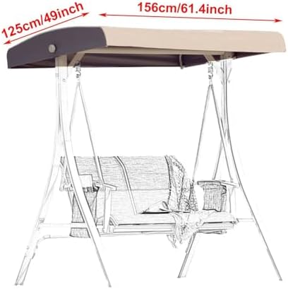 Waterproof Porch Swing Canopy Replacement Cover, Windproof Sunshade for 2-3 Seat Outdoor Garden Hammock Chair, Durable Patio Top Cover for Courtyard Use