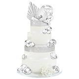 Diamond Cake Topper Resin Diamonds Rhinestone Ribbon for Wedding 80s 90s Disco Birthday Party Theme Party Decoration Supplies (Silvery)