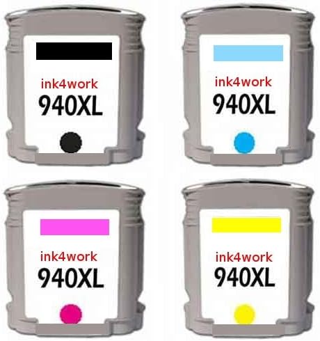 ink4work 4 Pack Remanufactured HP 940XL Ink Cartridge (Show Ink Level) Fits Officejet Pro 8000/8500/8500/8500a/8500a Plus/8500A Premium