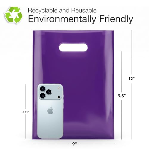 Image of Choice Marts 100 Purple Plastic Bags With Handles 9x12 Merchandise Bags