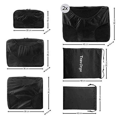 Kofferorganizer Set 7-teilig in Schwarz mit Schuhtasche