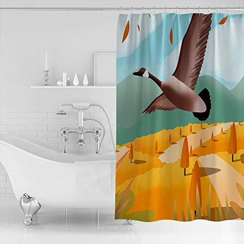 Teamery Shower Curtain, 60 X 72 Inches Shower Curtain Liner, Autumn-Red Trees And Geese Shower Curtains For Bathroom, Shower Stall & Bathtubs, Waterproof Polyester Fabric Shower Curtain Set #TOP2