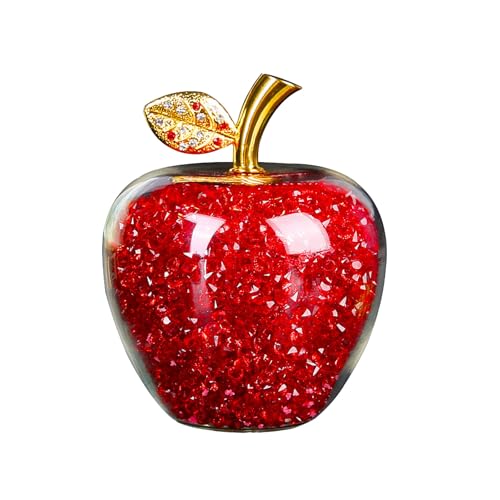 simplmasygenix Crystal Apple Figurine Artificial Glass Apple-Shaped Paperweight Home Decor Filled with Fake Diamonds Fruits Collectibles Art Crafts Ornament Christmas Eve Gifts for Kids (Red)