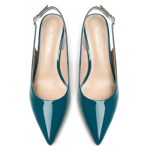 Image of NUMALEO Slingback Heels for Women Pointed Close Toe Kitten Heels Patent Pumps Dress Party Comfy Heeled Sandals Stiletto 2.5 Inch Dress Shoes