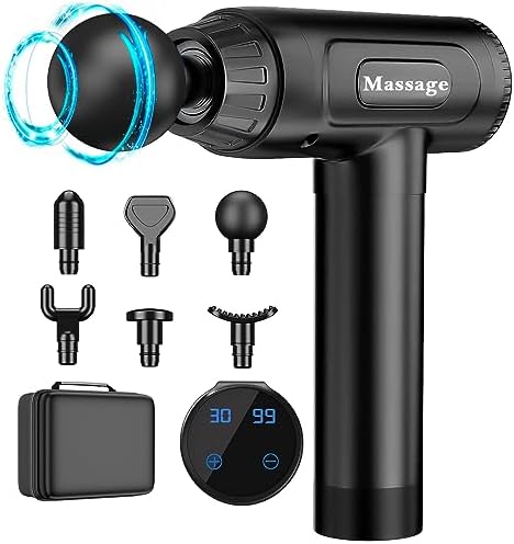 Massage Gun Deep Tissue, Percussion Muscle Massager Gun, 30 Speeds Quiet Handheld Massager for Muscle Neck Back Shoulder, LCD Touch Screen with 10 Heads