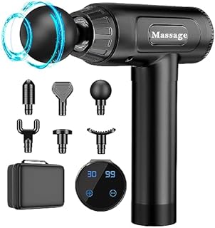 Massage Gun Deep Tissue, Percussion Muscle Massager Gun, 30 Speeds Quiet Handheld Massager for Muscle Neck Back Shoulder, LCD Touch Screen with 10 Heads