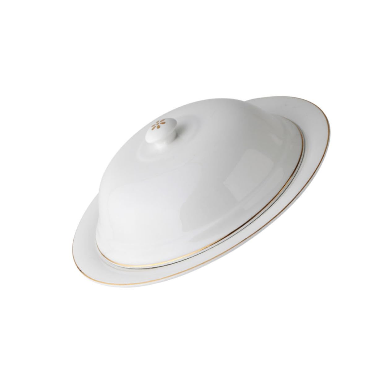 Gatuida Piatto in Ceramica Bianco con Coperchio per Bistecca e Dessert, Piatto da Portata Funzionale per Ristorante e Hotel, Materiale Ceramico Resistente e Finitura Liscia
