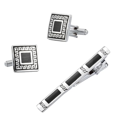 RTFJVXVZ British Black Enamel Tie Clip Cufflink Set Iron Cuff Links for Men